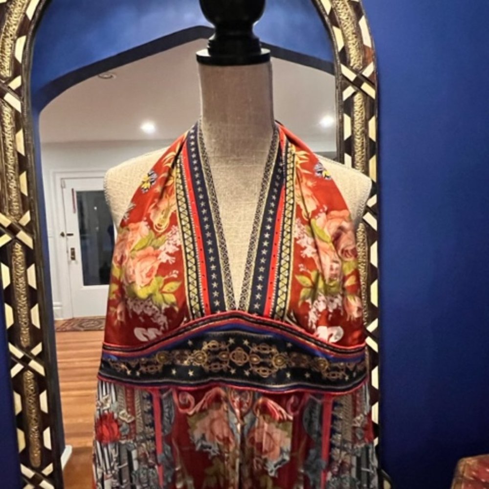 Camilla printed jumpsuit with crystal embellishments. Plunging halter neckline. - Picture 2 of 5